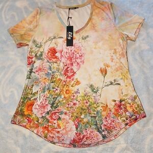 Lily By Firmiana Women's Floral Fantasy Blouse - Pink, Orange, Green NWT